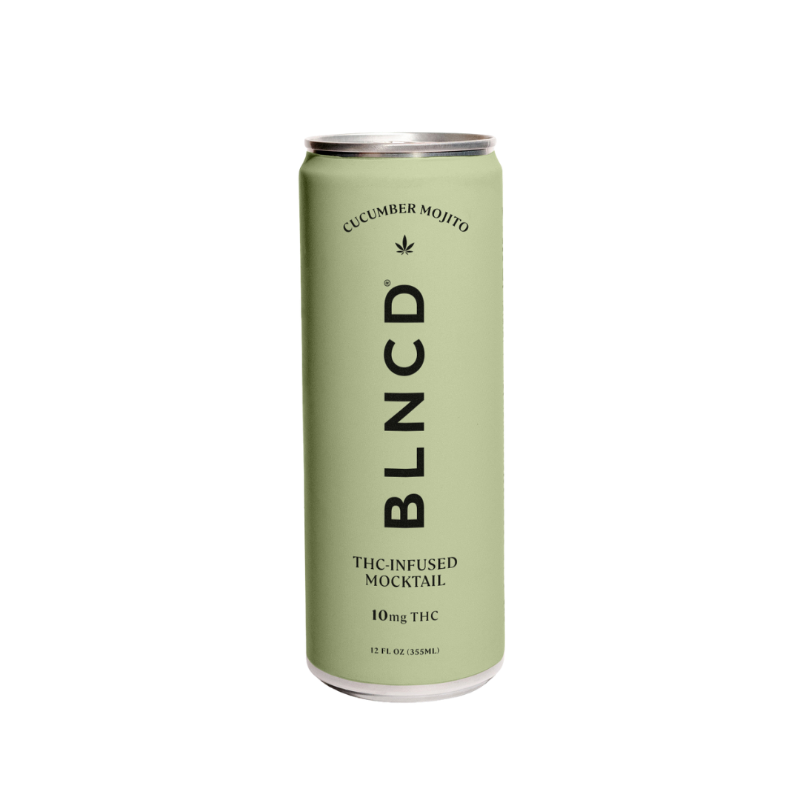 Green can of BLNCD THC-infused mocktail on a white background at Sèchey