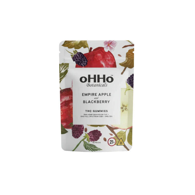 OHHO Botanicals Empire Apple Blackberry THC Gummies packaging on a white background